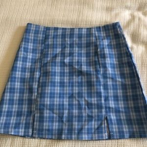 Blue and white plaid skirt